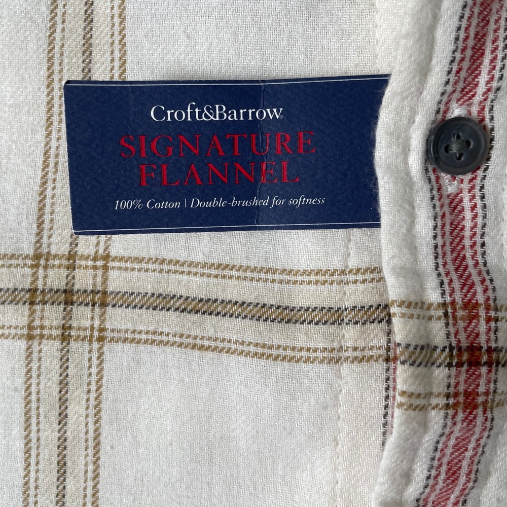 Croft and Barrow Flannel Mens Large Shirt NWT Cream Red Plaid Signature Classic - Picture 5 of 10
